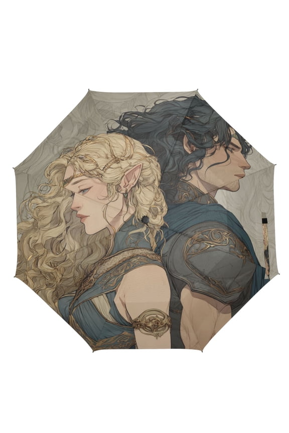 21" Inch Auto Open Close Folding Umbrella Windproof Waterproof Full Print 8-Rib Compact Travel Umbrella for Rainy Days Kingdom Soldier Couple