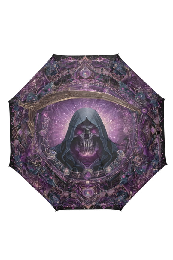 21" Inch Auto Open Close Folding Umbrella Windproof Waterproof Full Print 8-Rib Compact Travel Umbrella for Rainy Days Magic Death Summoning