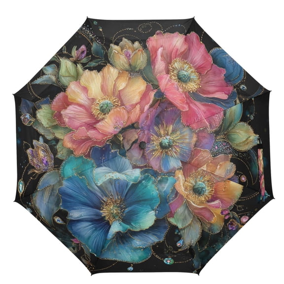 21" Inch Auto Open Close Folding Umbrella Windproof Waterproof Full Print 8-Rib Compact Travel Umbrella for Rainy Days Magical Spring Flowers