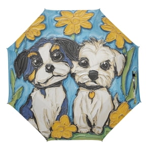 21" Inch Auto Open Close Folding Umbrella Windproof Waterproof Full Print 8-Rib Compact Travel Umbrella for Rainy Days Monet Style Cute Dogs