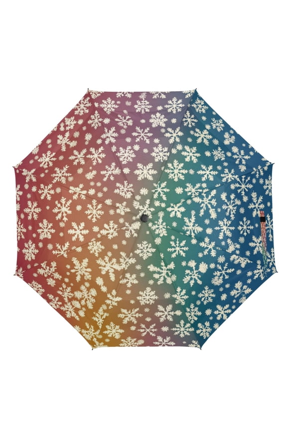 21" Inch Auto Open Close Folding Umbrella Windproof Waterproof Full Print 8-Rib Compact Travel Umbrella for Rainy Days Multicolor Snowflakes Pattern