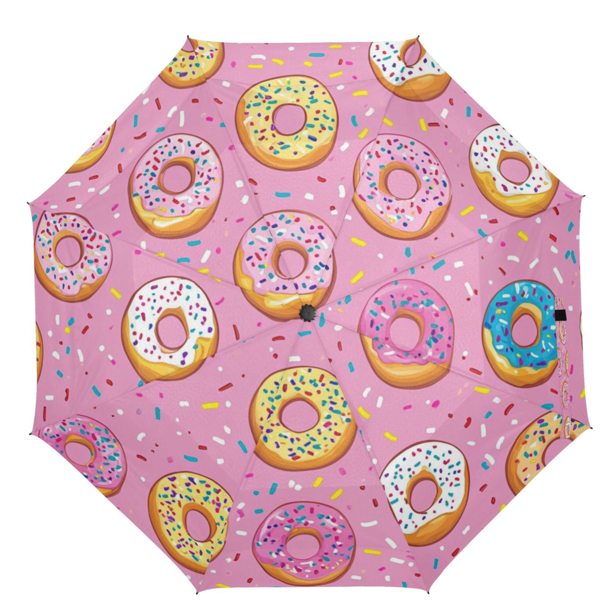 21" Inch Auto Open Close Folding Umbrella Windproof Waterproof Full Print 8-Rib Compact Travel Umbrella for Rainy Days Multicolor Sprinkled Donuts