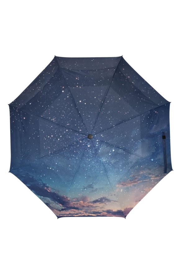 21" Inch Auto Open Close Folding Umbrella Windproof Waterproof Full Print 8-Rib Compact Travel Umbrella for Rainy Days Pastel Brilliant Starry Sky