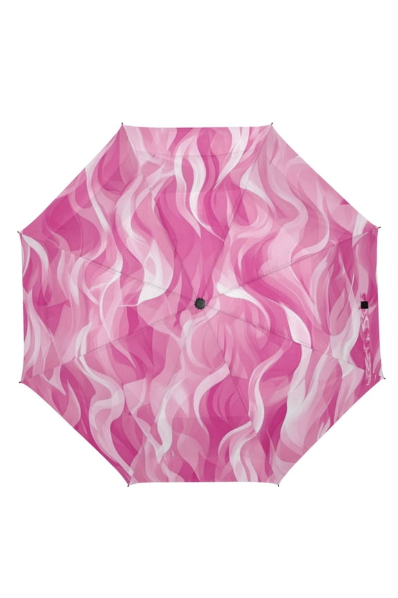 21" Inch Auto Open Close Folding Umbrella Windproof Waterproof Full Print 8-Rib Compact Travel Umbrella for Rainy Days Pink Blaze Pattern