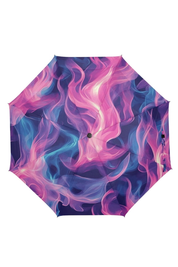 21" Inch Auto Open Close Folding Umbrella Windproof Waterproof Full Print 8-Rib Compact Travel Umbrella for Rainy Days Pink Blue Blaze