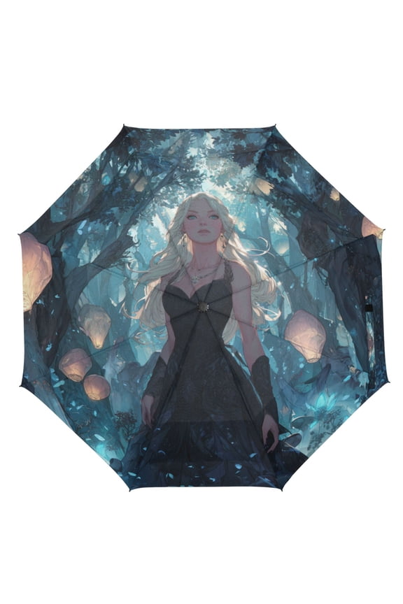 21" Inch Auto Open Close Folding Umbrella Windproof Waterproof Full Print 8-Rib Compact Travel Umbrella for Rainy Days Princess Of Darkness