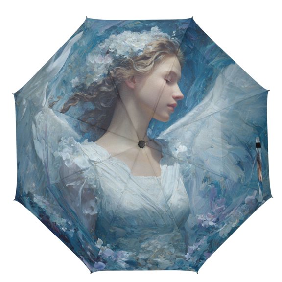 21" Inch Auto Open Close Folding Umbrella Windproof Waterproof Full Print 8-Rib Compact Travel Umbrella for Rainy Days Pure and Innocent Angel