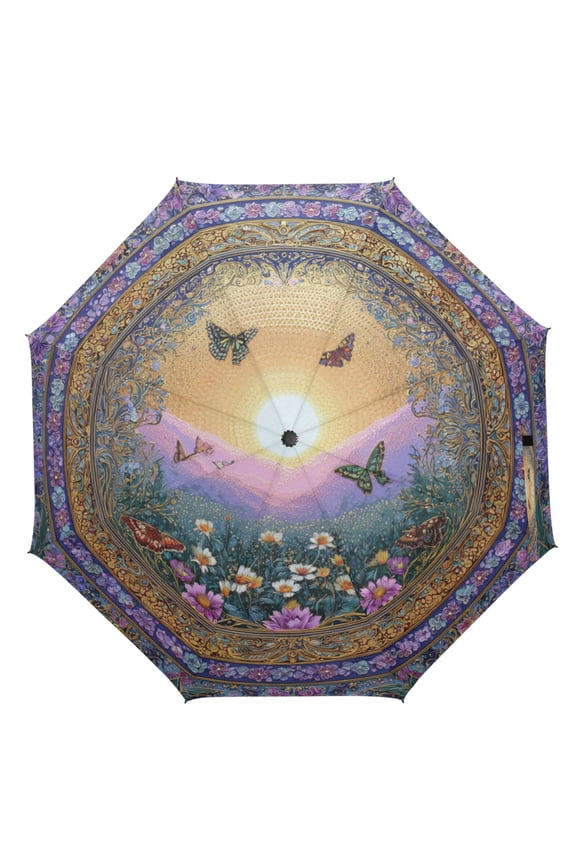 21" Inch Auto Open Close Folding Umbrella Windproof Waterproof Full Print 8-Rib Compact Travel Umbrella for Rainy Days Realm Of Magic