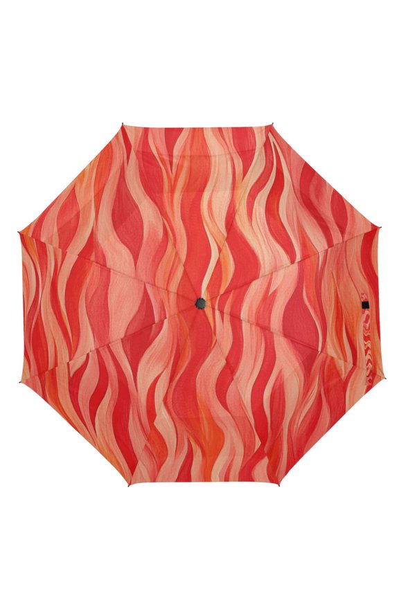 21" Inch Auto Open Close Folding Umbrella Windproof Waterproof Full Print 8-Rib Compact Travel Umbrella for Rainy Days Red Blaze Pattern