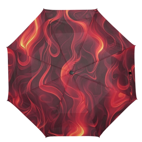 21" Inch Auto Open Close Folding Umbrella Windproof Waterproof Full Print 8-Rib Compact Travel Umbrella for Rainy Days Red Flames Pattern