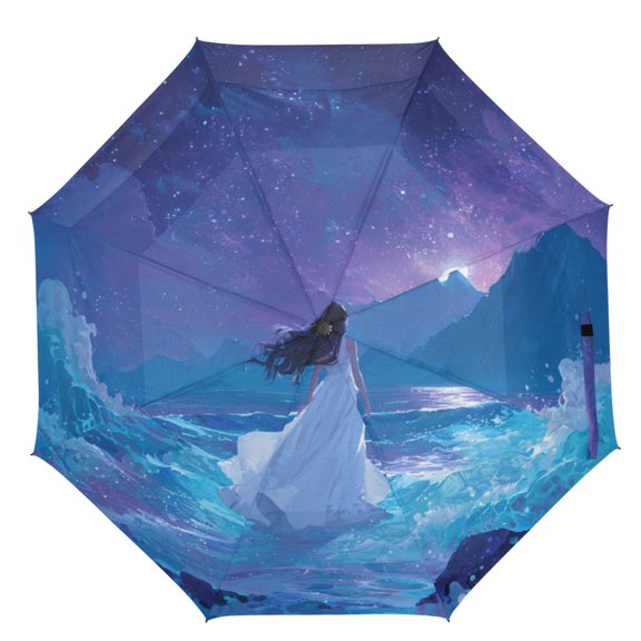 21" Inch Auto Open Close Folding Umbrella Windproof Waterproof Full Print 8-Rib Compact Travel Umbrella for Rainy Days Sea Wave Goddess