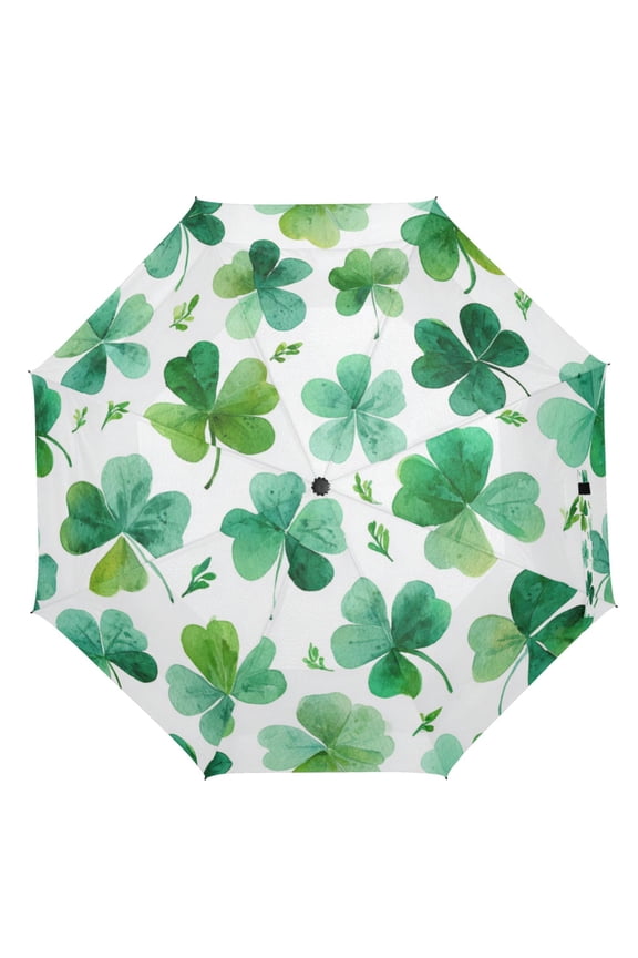 21" Inch Auto Open Close Folding Umbrella Windproof Waterproof Full Print 8-Rib Compact Travel Umbrella for Rainy Days Shamrocks and Clovers Pattern