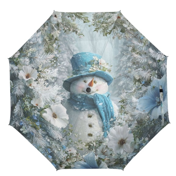 21" Inch Auto Open Close Folding Umbrella Windproof Waterproof Full Print 8-Rib Compact Travel Umbrella for Rainy Days Snowman in The Frozen World