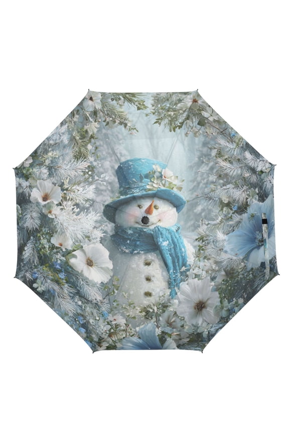 21" Inch Auto Open Close Folding Umbrella Windproof Waterproof Full Print 8-Rib Compact Travel Umbrella for Rainy Days Snowman in The Frozen World
