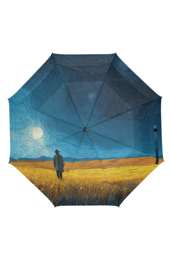 21" Inch Auto Open Close Folding Umbrella Windproof Waterproof Full Print 8-Rib Compact Travel Umbrella for Rainy Days Solo Traveler