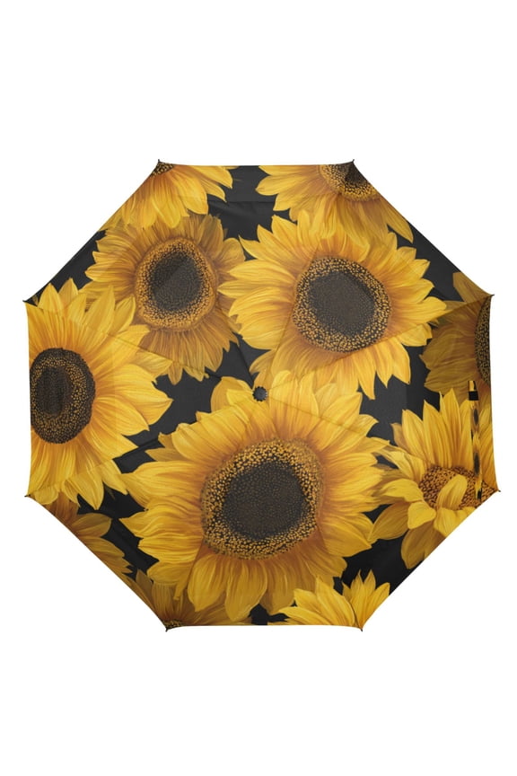 21" Inch Auto Open Close Folding Umbrella Windproof Waterproof Full Print 8-Rib Compact Travel Umbrella for Rainy Days Sunflowers Bright Yellow