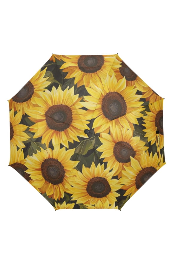 21" Inch Auto Open Close Folding Umbrella Windproof Waterproof Full Print 8-Rib Compact Travel Umbrella for Rainy Days Sunflowers Pattern