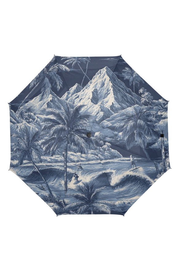 21" Inch Auto Open Close Folding Umbrella Windproof Waterproof Full Print 8-Rib Compact Travel Umbrella for Rainy Days Surfers