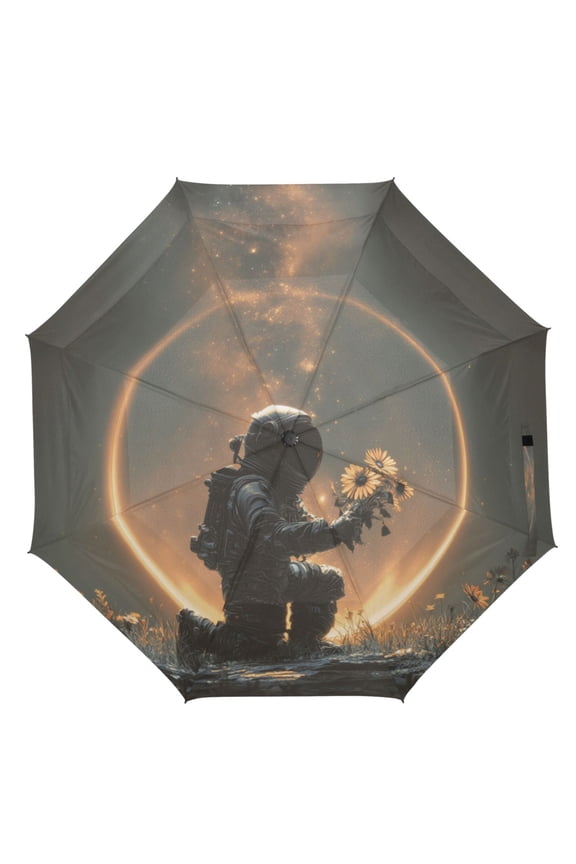 21" Inch Auto Open Close Folding Umbrella Windproof Waterproof Full Print 8-Rib Compact Travel Umbrella for Rainy Days The Last Sunflower