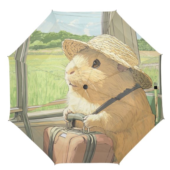 21" Inch Auto Open Close Folding Umbrella Windproof Waterproof Full Print 8-Rib Compact Travel Umbrella for Rainy Days The Mole on The Train