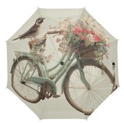 21" Inch Auto Open Close Folding Umbrella Windproof Waterproof Full Print 8-Rib Compact Travel Umbrella for Rainy Days Vintage Bicycle