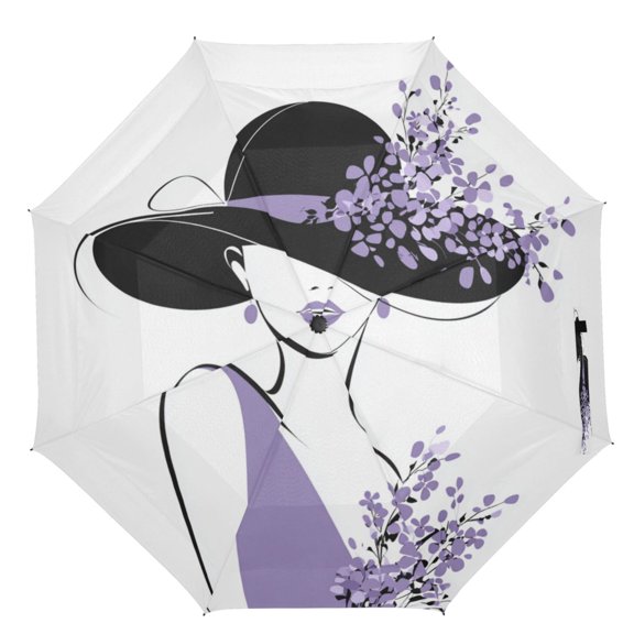 21" Inch Auto Open Close Folding Umbrella Windproof Waterproof Full Print 8-Rib Compact Travel Umbrella for Rainy Days Violet Beauty