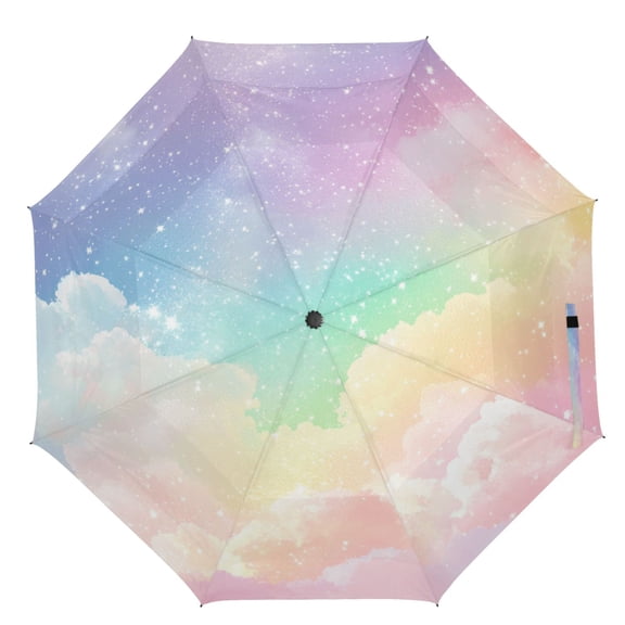 21" Inch Auto Open Close Folding Umbrella Windproof Waterproof Full Print 8-Rib Compact Travel Umbrella for Rainy Days Virbant Pastel Rainbow Sky