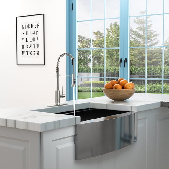 21-Inch Commercial Kitchen Faucet with Dual Function Pull-Down Sprayhead in Brushed Nickel Finish, Stainless Steel