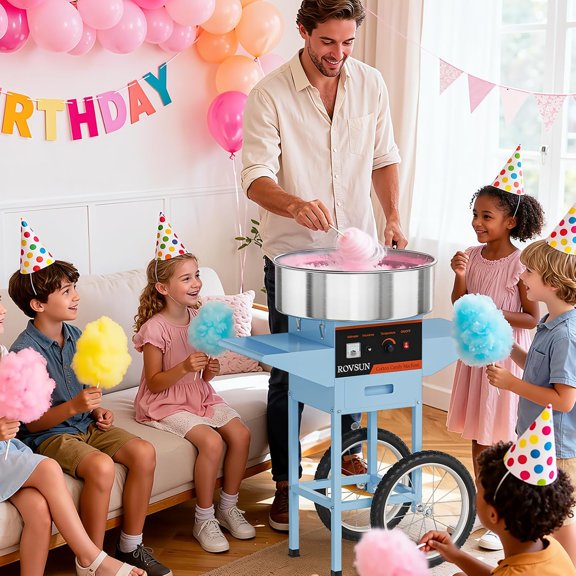 21 Inch Cotton Machine Cart, Commercial Cotton Maker Machine Floss Machine w/Stainless Steel Bowl, Sugar Scoop and Large Storage Drawer for Home Party Carnival, Blue