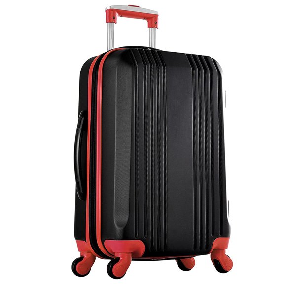 21 Inch Expandable Carry On 4 Wheel Spinner Luggage Suitcase with Aluminum Locking System and Interior Divider for Commuting, Daily, Traveling, Black/Red