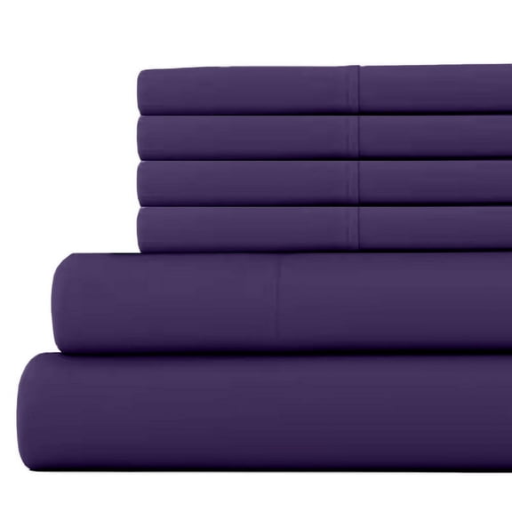 21 Inch Extra Deep Pockets -Split King Giza 1000-Thread-Count Cotton 7-PC Sheet Set - Plum