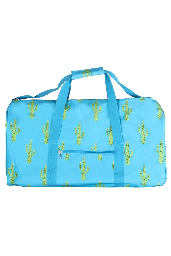 21 Inch Fashion Print Shoulder Strap Overnight Carry On Duffle Bag - Personalization Turquoise Cactus