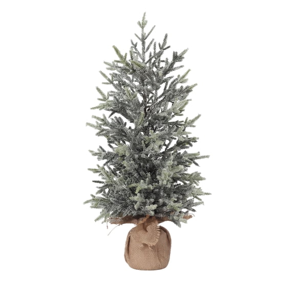 21 Inch Flocked Small Christmas Tree, Artificial Tabletop Pine Tree with Burlap Base, Snowy Mini Christmas Tree for Table, Mantel, Shelf, Indoor Holiday Christmas Decor