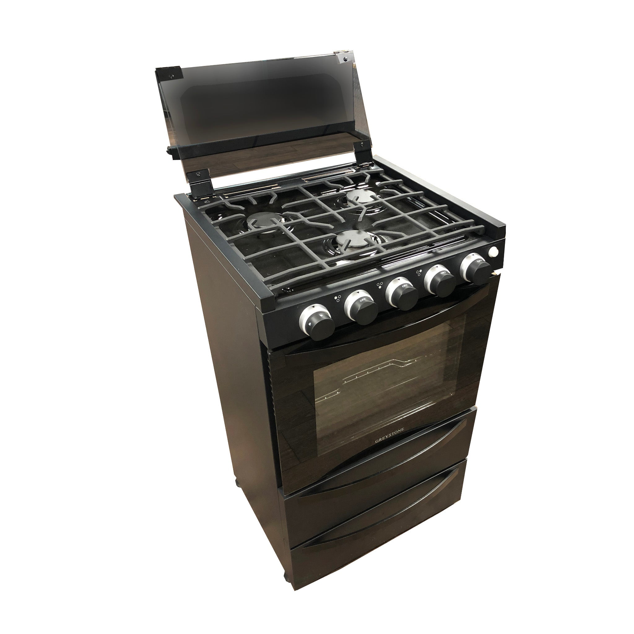 RecPro RV Stove | Gas Range 21 Tall | Optional Vented Range Hood | Black  or Silver Color Options (Silver, No Vented Range Hood)