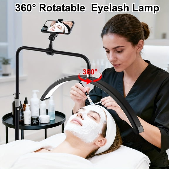 21-Inch Half Moon Adjustable Brightness Arched Floor Lamp for Professional Beauty Services and Content Creation