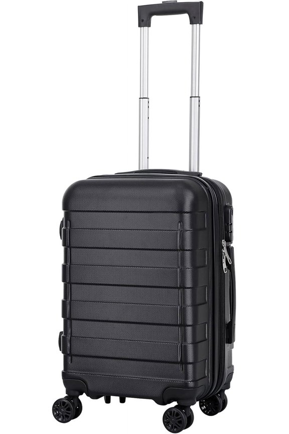 21 Inch Hardside Expandable Carry On Luggage with Spinner Wheels, Lightweight Suitcase Durable Rolling Luggage for Business Trips and Travel, Height Adjustable Handle and Side Feet, Black