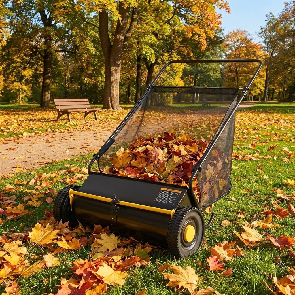 21 Inch Heavy Duty 4-Brush Push Lawn Sweeper, 3.5 Cu.Ft Large Collection Bag for Yard, Garden Cleanup