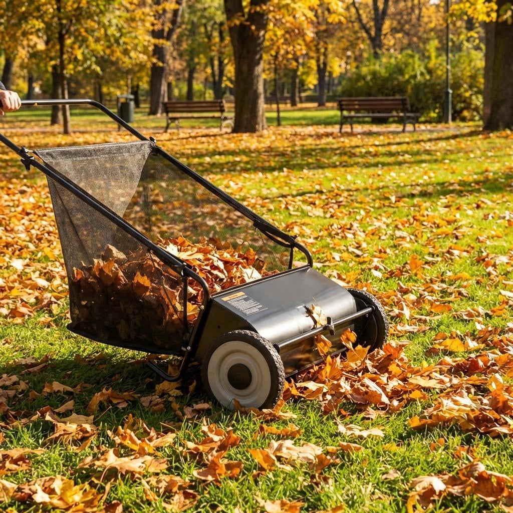21 Inch Heavy Duty 4-Brush Push Lawn Sweeper, 3.5 Cu.Ft Large Collection Bag for Yard, Garden Cleanup