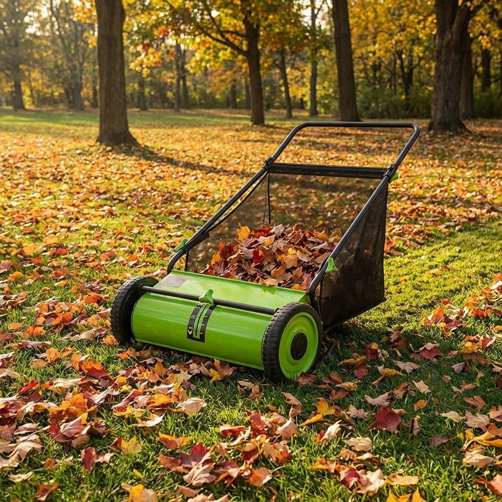 21 Inch Heavy Duty 4-Brush Push Lawn Sweeper, 3.5 Cu.Ft Large Collection Bag for Yard, Garden Cleanup