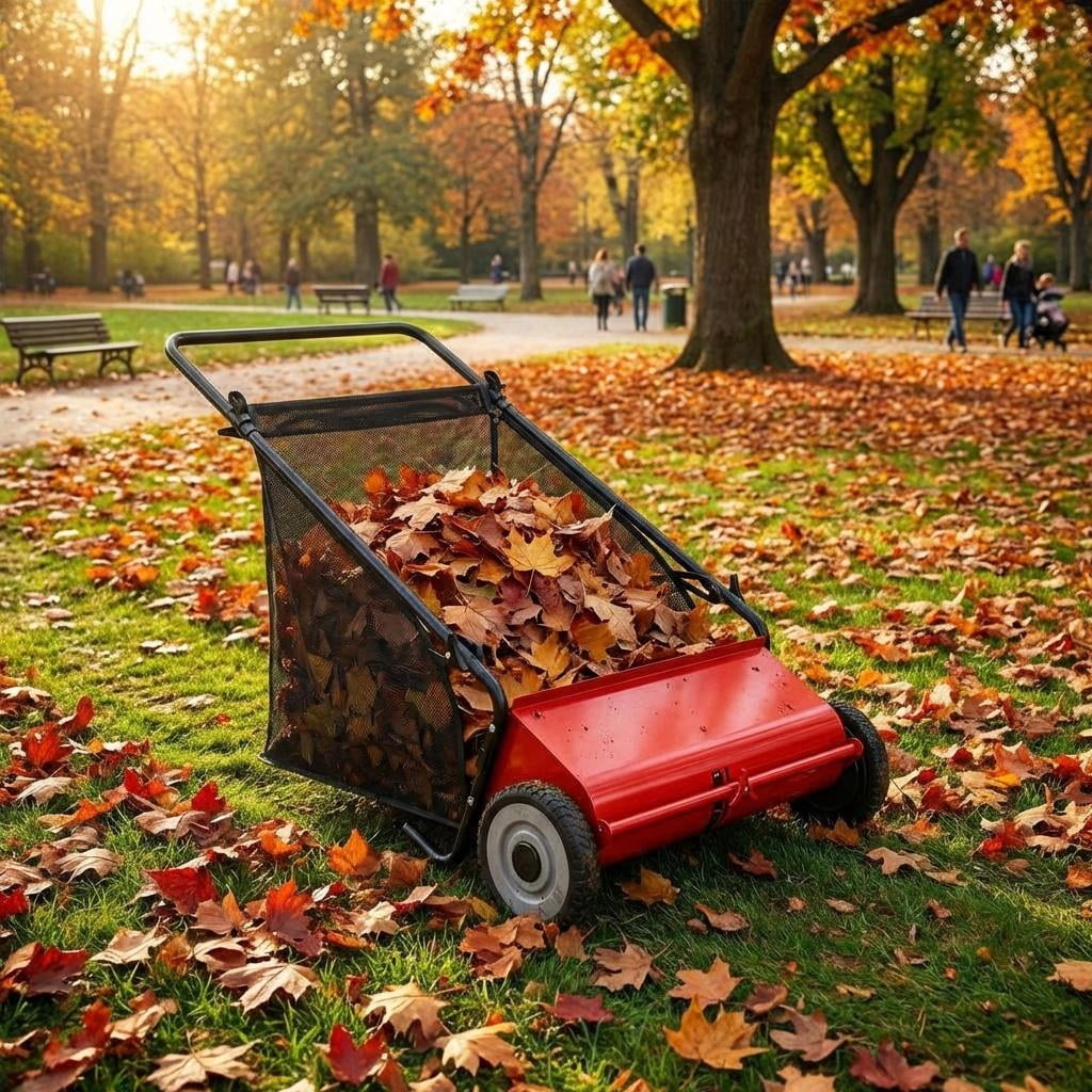 21 Inch Heavy Duty 4-Brush Push Lawn Sweeper, 3.5 Cu.Ft Large Collection Bag for Yard, Garden Cleanup