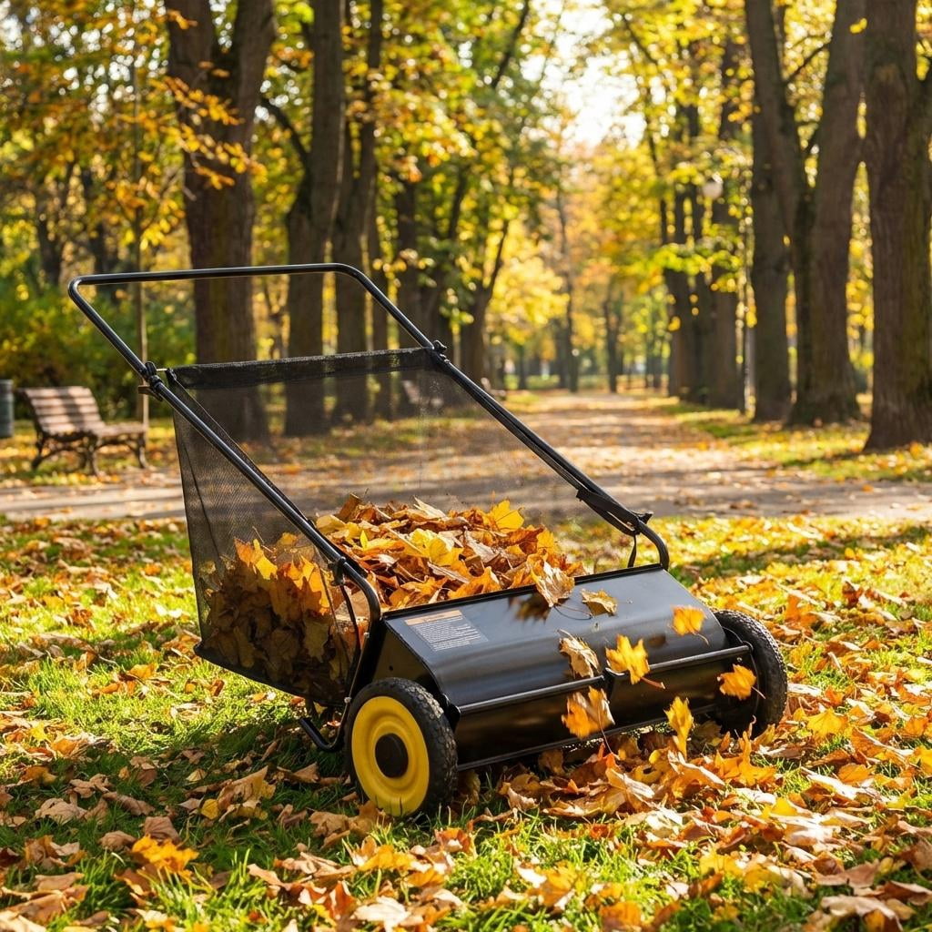 21 Inch Heavy Duty 4-Brush Push Lawn Sweeper, 3.5 Cu.Ft Large Collection Bag for Yard, Garden Cleanup