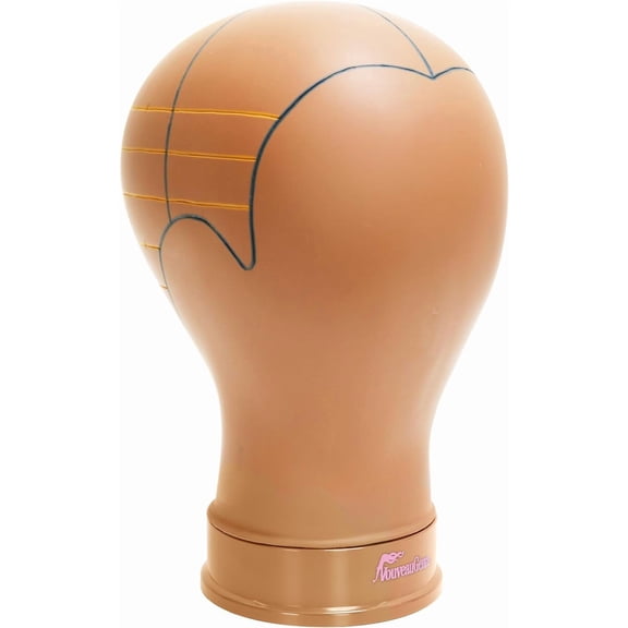 21 Inch Light Brown Wig Making Mannequin Head, Pre-Marked Measurement Lines Canvas Head, Real Human Head Proportion Styling Mold for Wig Sewing & Display