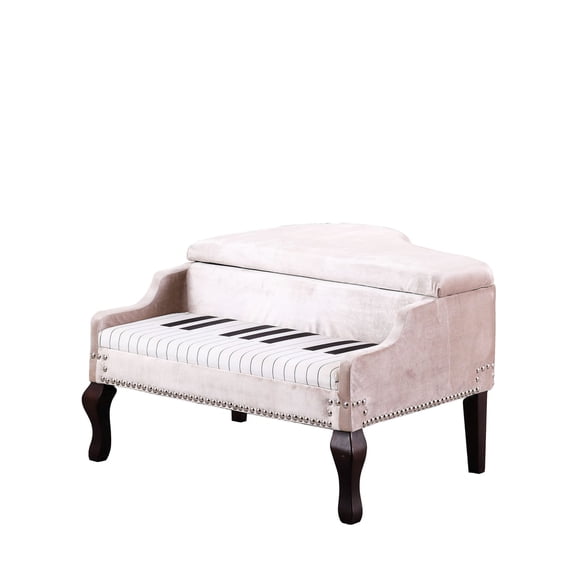21-Inch Long Beige Piano-Style Bench | Suitable for Home Office or Study | Upholstered in Soft Velvet | Resolves the Issue of No Place to Store Items