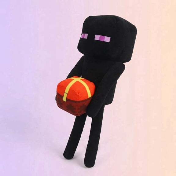 21 Inch Pixel-Style Black Stuffed Character Plush Figure Soft Toy, Video Game Collectible Plushies - Ender Man with Ball