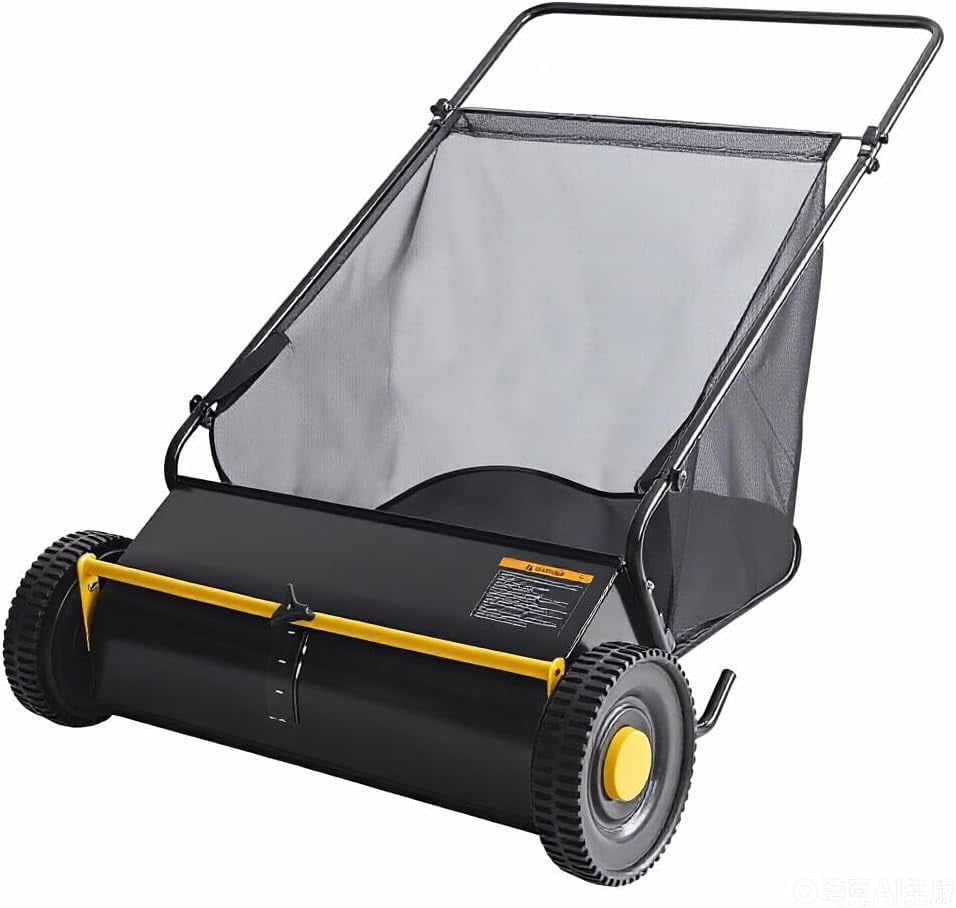21 Inch Push Lawn Sweeper, 3.5 Cu. Ft. Hopper Capacity Grass Sweeper, Manual Push Yard Sweeper with Height Adjustment & 4 Fast Spinning Brushes for Grass Clippings, Leaves & Debris