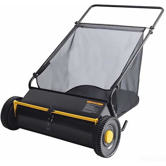 21 Inch Push Lawn Sweeper, 3.5 Cu. Ft. Hopper Capacity Grass Sweeper, Manual Push Yard Sweeper with Height Adjustment & 4 Fast Spinning Brushes for Grass Clippings, Leaves & Debris