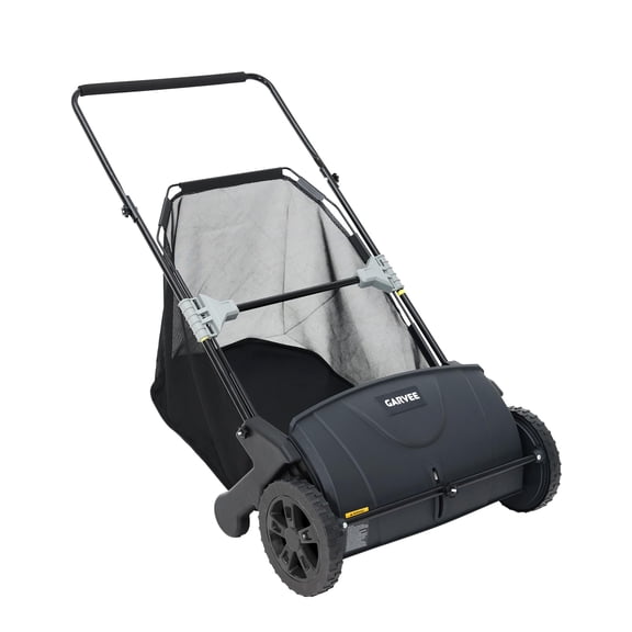 21-Inch Push Lawn Sweeper, 3.5 Cu. ft. Leaf & Grass Collector with 4 Spinning Brushes, Stepless Adjustable Height Manual Yard Sweeper for Lawns, Driveways and Patios, Black