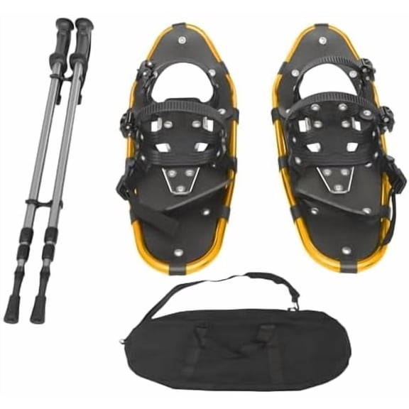 21-Inch Snowshoes with Adjustable Poles, Gray Snow Shoes with Gold Poles for Men & Women, Lightweight Aluminum Frame with Adjustable Bindings & Carry Bag$$Sport & Recreation Other