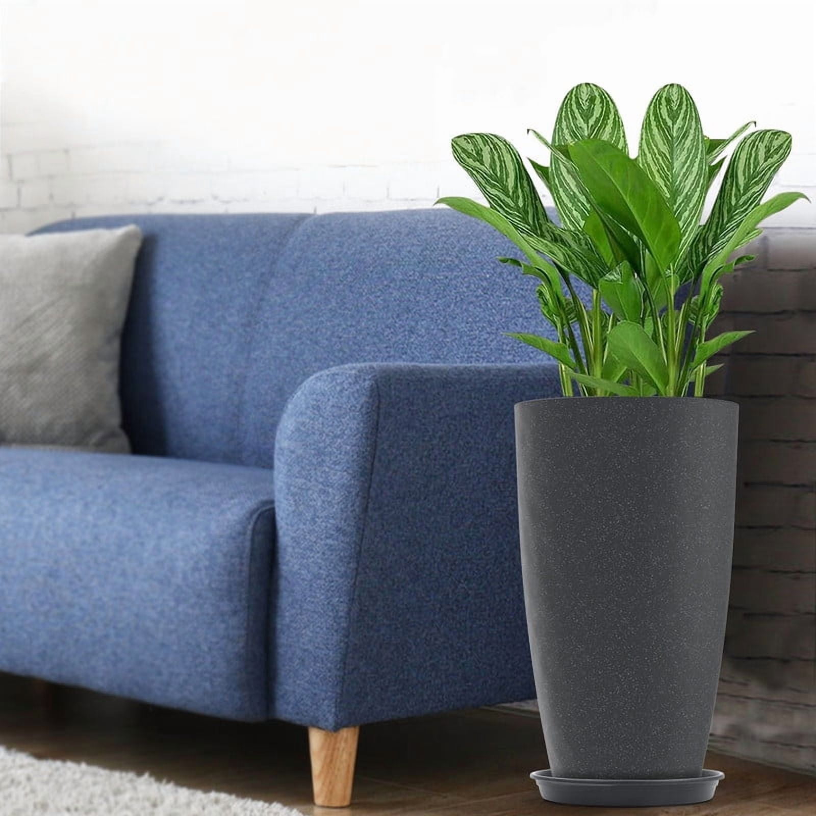 21 Inch Tall Extra Large Round Planter, Lightweight Modern Outdoor Indoor Flower Pot for Porch Patio Home Decor, Black