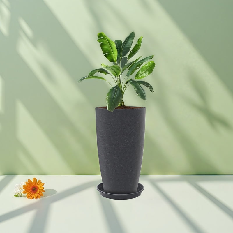 21 Inch Tall Outdoor Planter, Large Round Plant Pot for Patio, Front Door and Garden Decor, Black